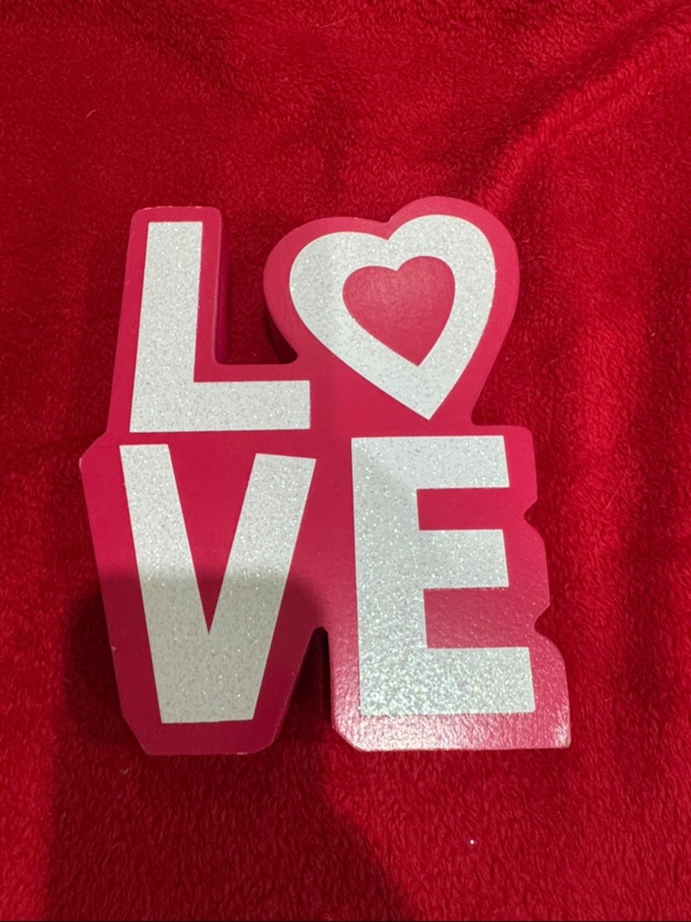LOVE Block Sign - Pink and White Glitter